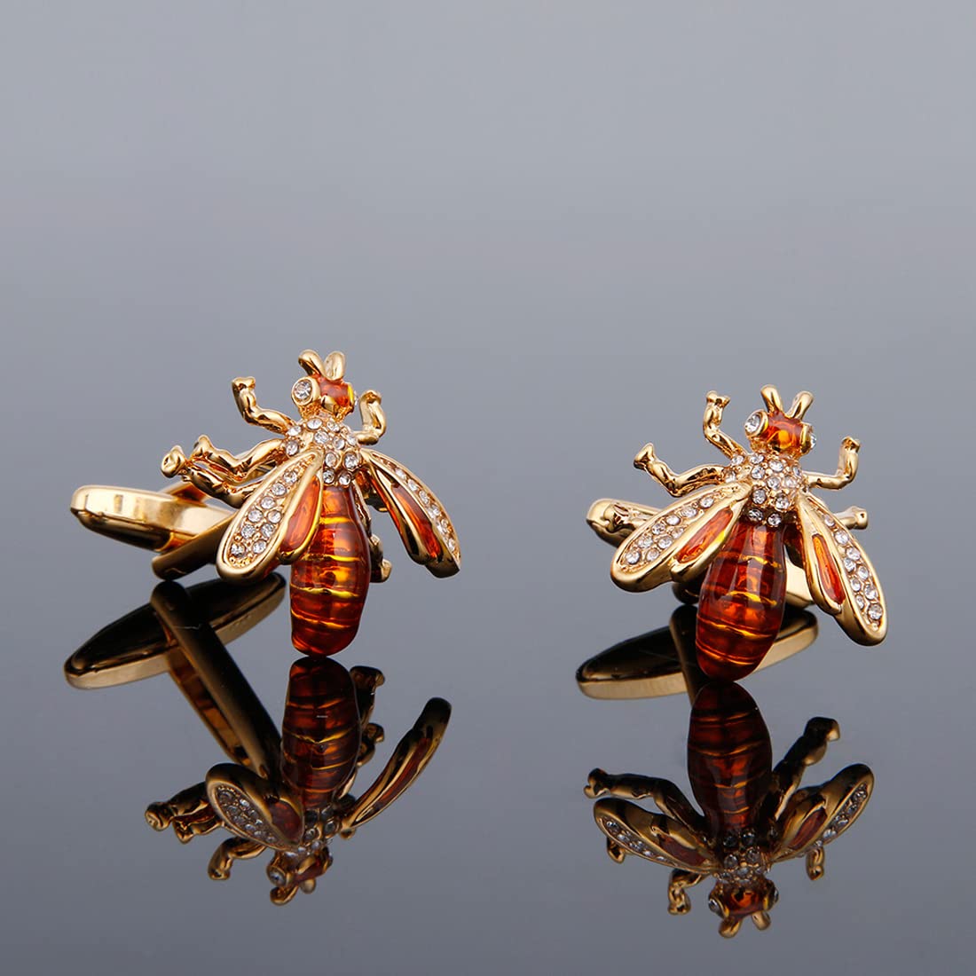 Rockyu カフスボタン メンズ 蜜蜂モチーフ ピンクゴールド＆レッド ビジネス＆カジュアル