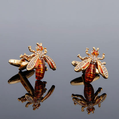 Rockyu カフスボタン メンズ 蜜蜂モチーフ ピンクゴールド＆レッド ビジネス＆カジュアル