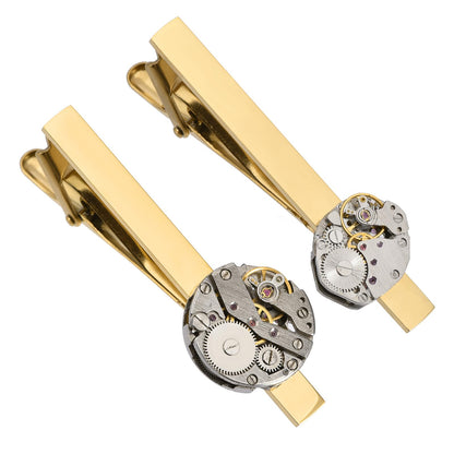 Rockyu 時計ムーブメントネクタイピン ゴールド ステンレス製