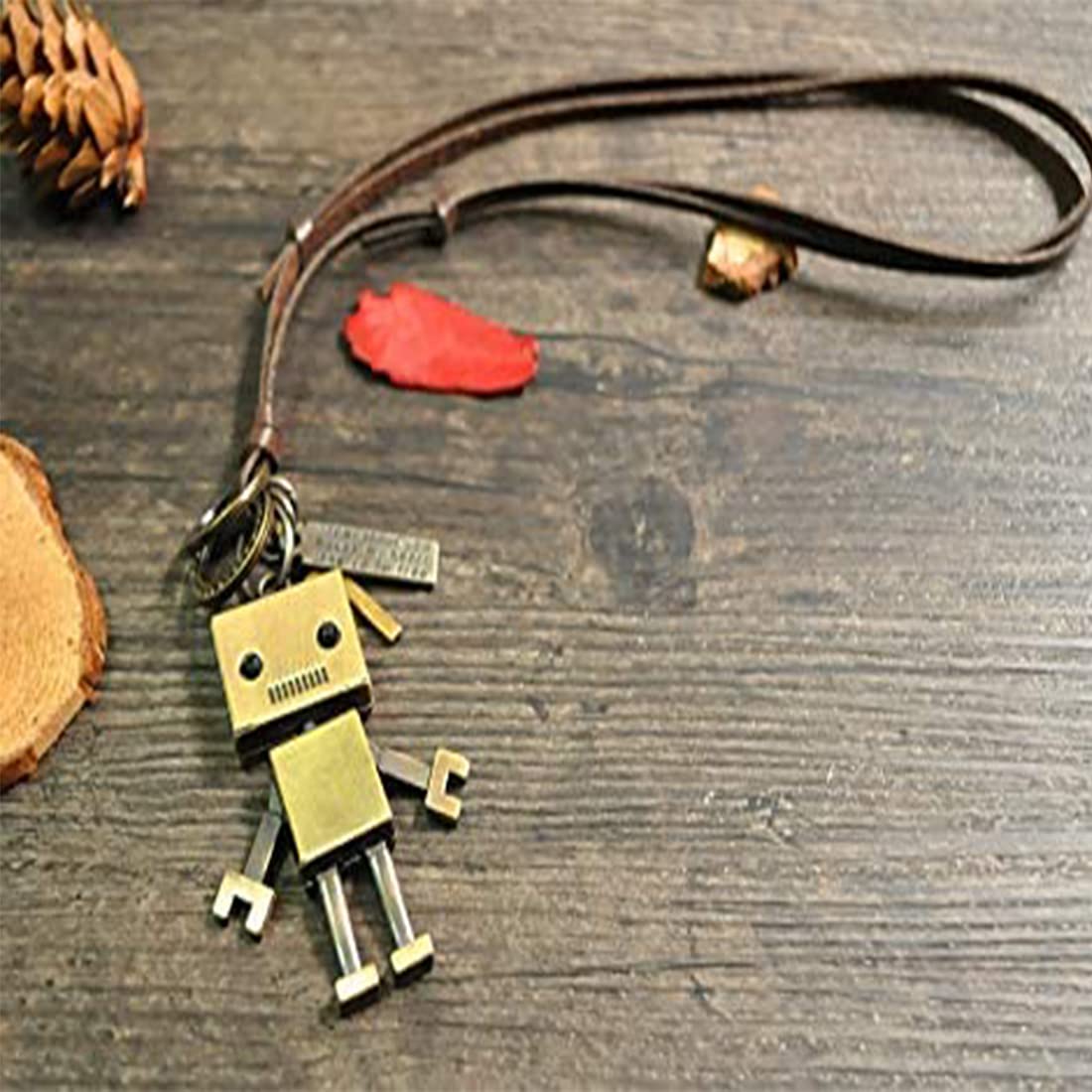 Rockyu ネックレス メンズ レディース ロボットモチーフ レザー 紐ネックレス 合金 ユニセックス