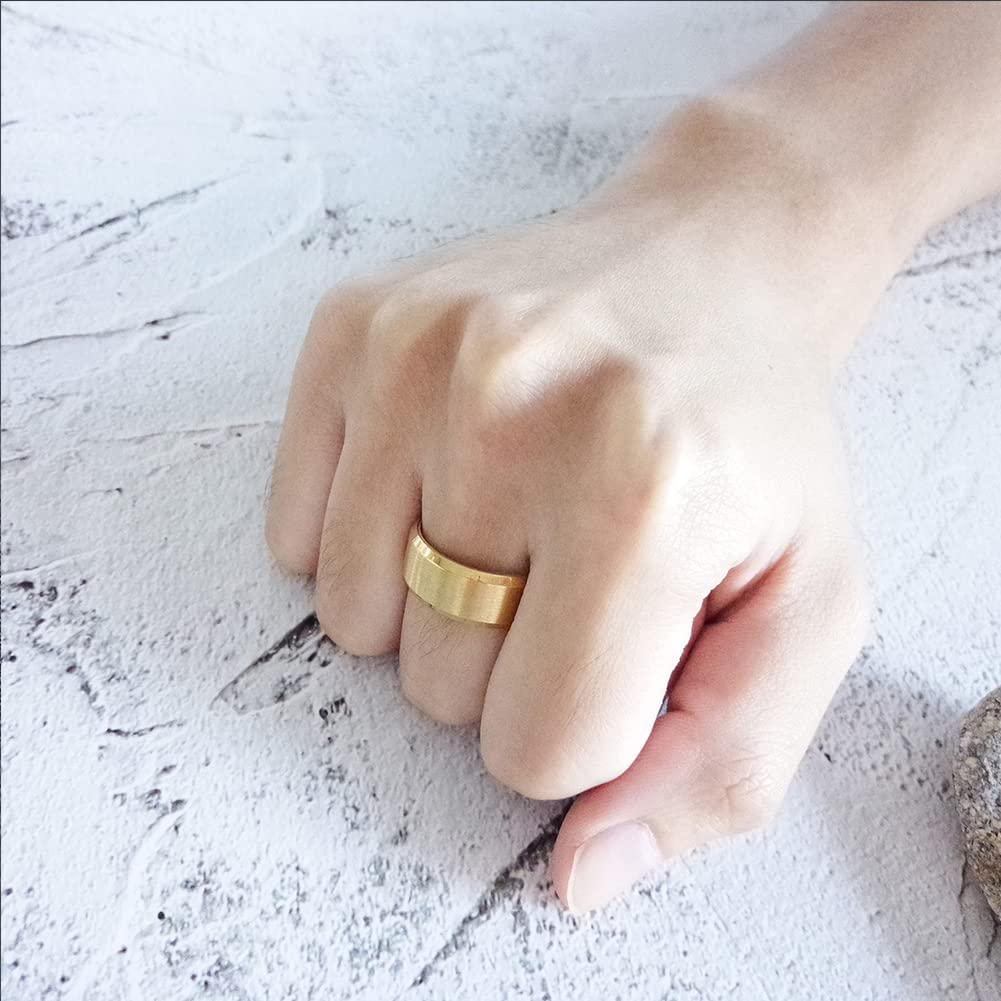 Rockyu チタンステンレスリング メンズリング シンプルマット仕上げ 男女兼用 4/6/8mm サイドカットデザイン 金属アレルギー対応