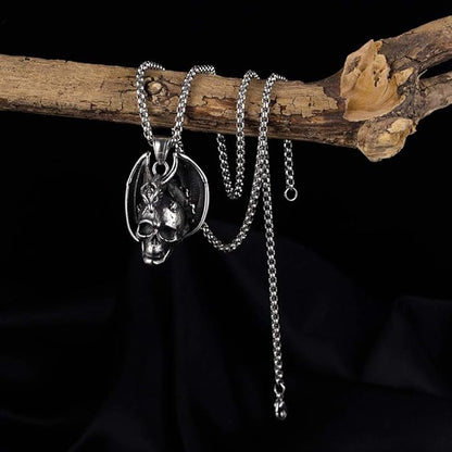 Rockyu ドクロ＆ドラゴンウィングネックレス｜ステンレス製 メンズ アンティーク風ペンダント