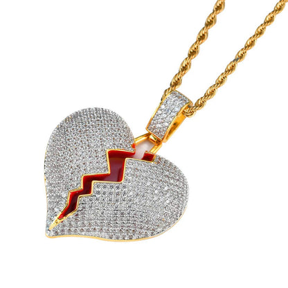 Rockyu ネックレス メンズ ハートブレイク ジルコニア シルバー ゴールド Hip Hop ペンダント