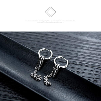 Rockyu ピアス メンズ フープ チェーン スパイク ステンレス リングピアス 男女兼用