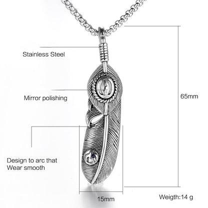 Rockyu ネックレス メンズ 羽根モチーフ ペンダント ステンレス製 ミラー仕上げ 金属アレルギー対応