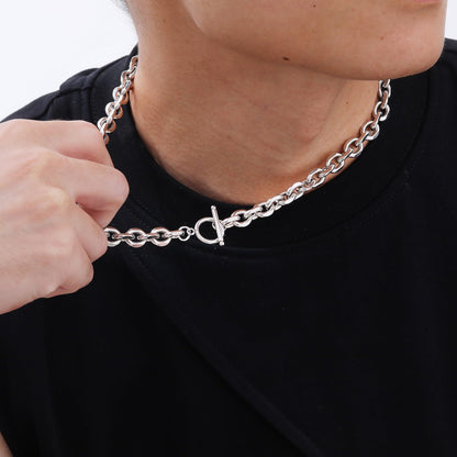 Rockyu ネックレス メンズ チェーンネックレス ステンレススチール 幅0.9cm 52cm OTバックル シルバー/ゴールド