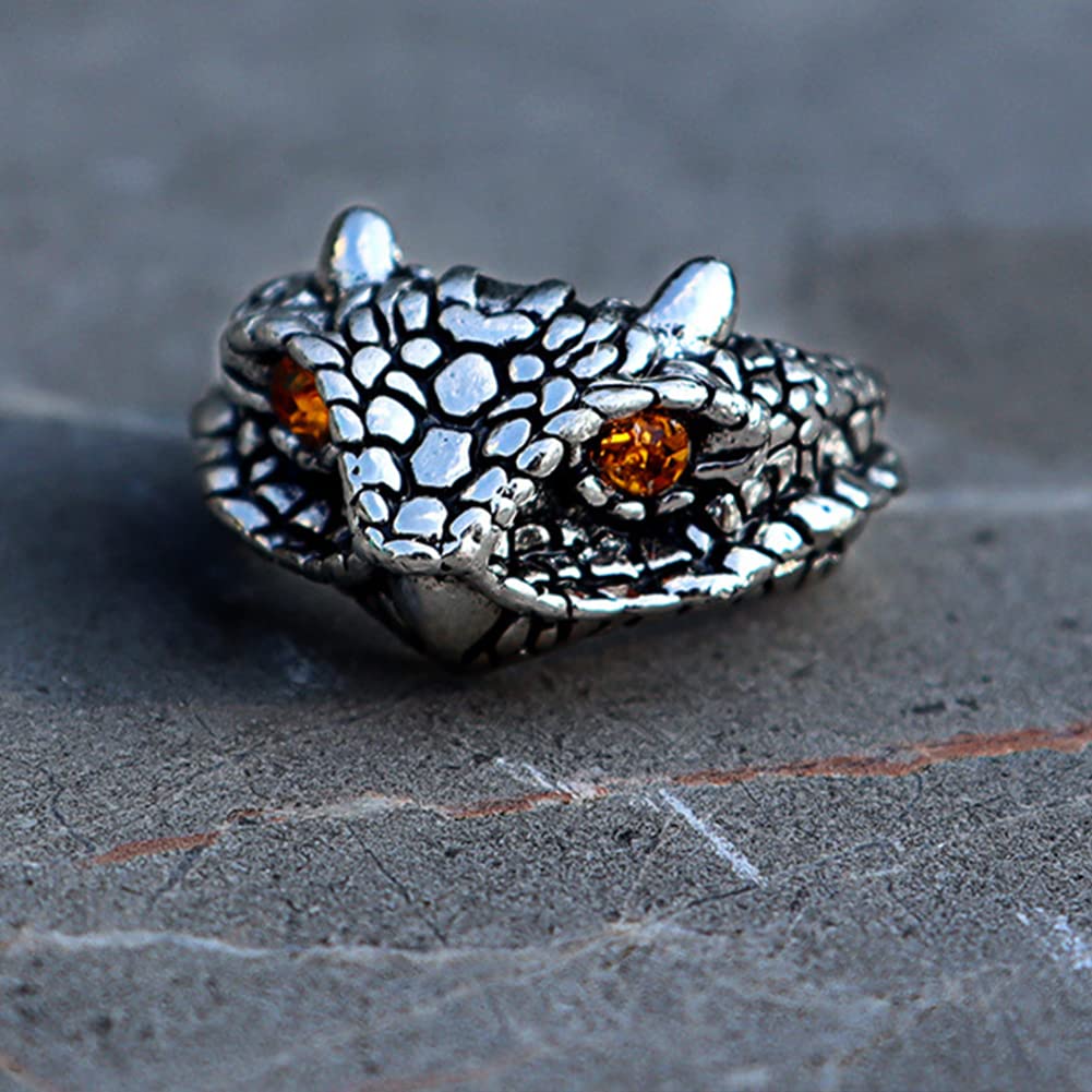 【龍眼輝く】スネークリング メンズ｜アンティーク風ステンレス製フリーサイズリング