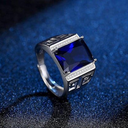 Rockyu メンズリング 大粒ジルコニア シルバー925調 フリーサイズ 幅広デザイン