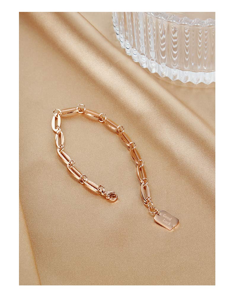 Rockyu ブレスレット レディース ピンクゴールド チタン製 幸運チャーム付き