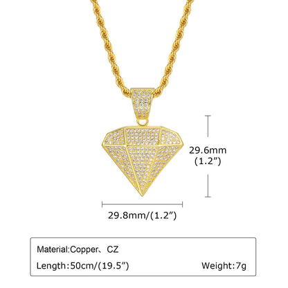 CZダイヤペンダントネックレス｜メンズ ヒップホップ ゴールド ロープチェーン付き