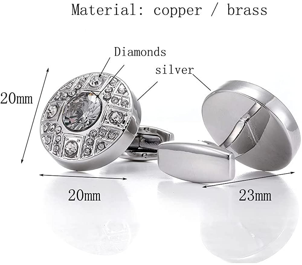 Rockyu カフスボタン メンズ おしゃれ シルバー ラウンド 大粒ジルコニア カフリンクス
