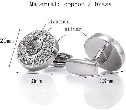 Rockyu カフスボタン メンズ おしゃれ シルバー ラウンド 大粒ジルコニア カフリンクス