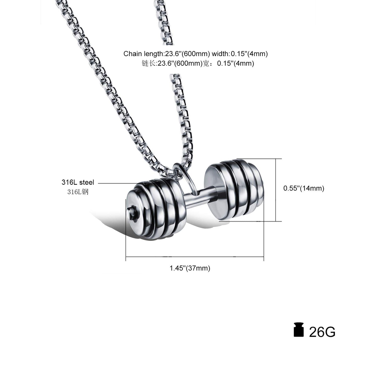 Rockyu ネックレス メンズ ダンベル ペンダント ステンレス製 チタン仕上げ スポーツモチーフ
