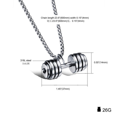 Rockyu ネックレス メンズ ダンベル ペンダント ステンレス製 チタン仕上げ スポーツモチーフ