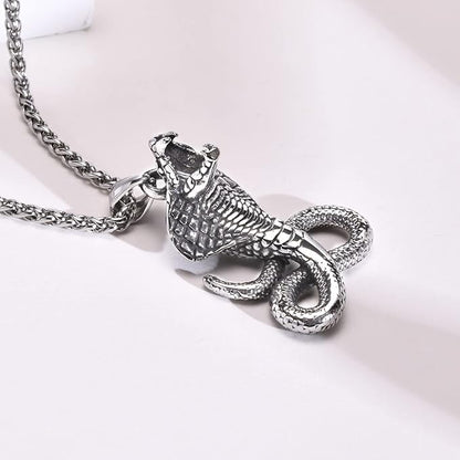 Rockyu メンズ コブラ ステンレス ネックレス アンティーク風