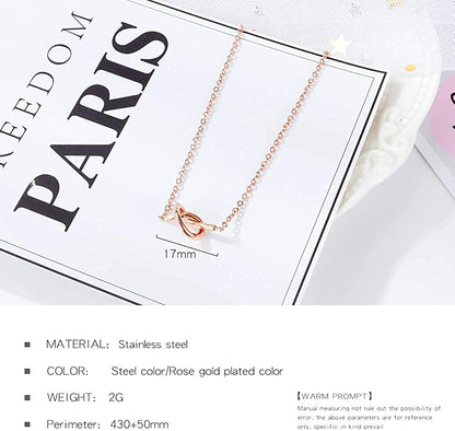 Rockyu レディース ネックレス ハート 結び ピンクゴールド 18金 メッキ チタン 鎖骨チェーン