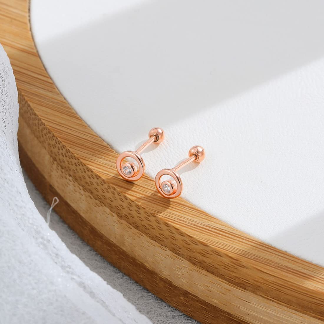 Rockyu ピアス レディース シルバー925 ゴールド ラウンド 一粒ジルコニア 光面 スタッドピアス