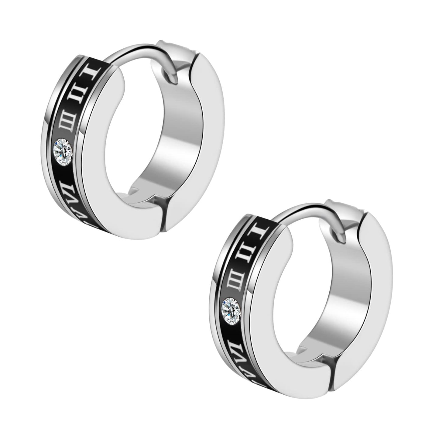 Rockyu メンズ ローマ数字 ワンポイントピアス ステンレス製