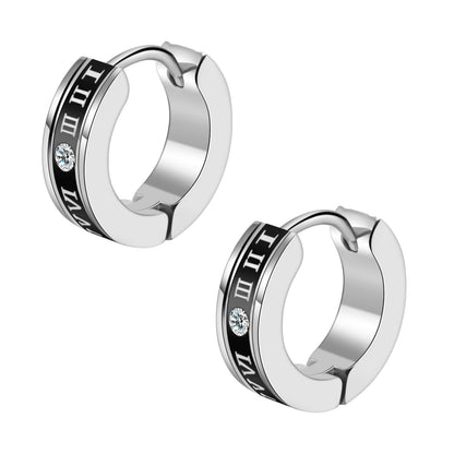 Rockyu メンズ ローマ数字 ワンポイントピアス ステンレス製