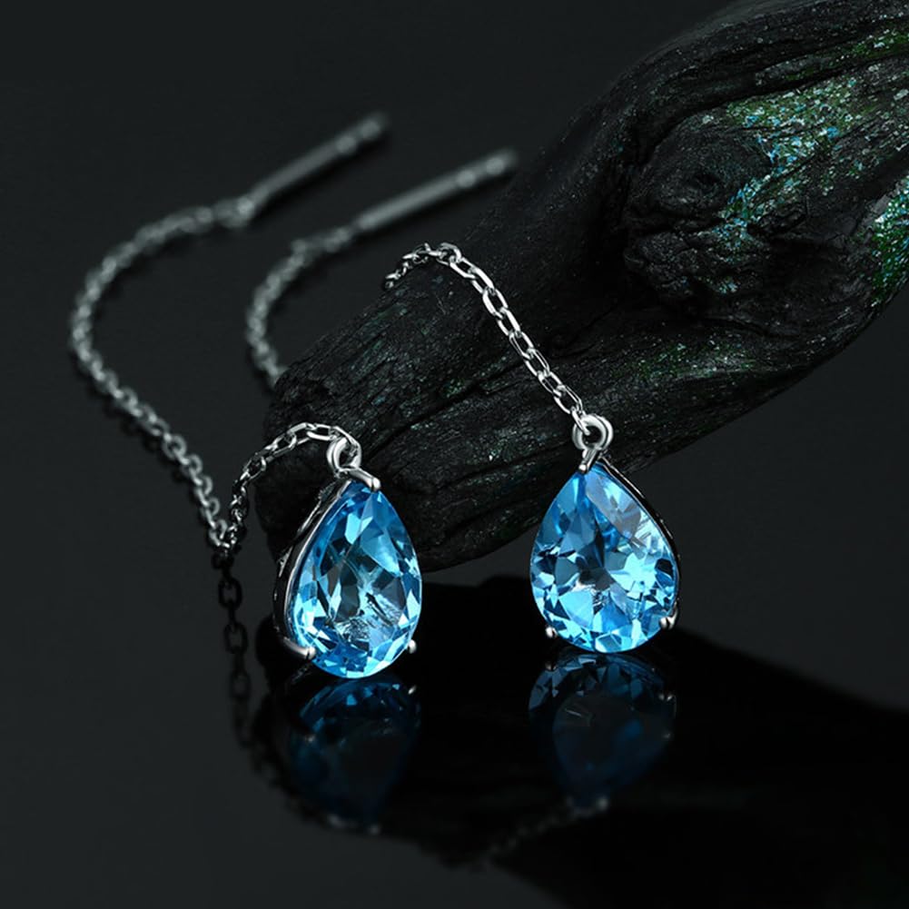 Rockyu チェーンピアス レディース ロングドロップ 涙型ジルコニア 金属アレルギー対応