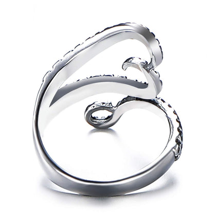 Rockyu タコ・蛇モチーフ ステンレスリング メンズ フリーサイズ ゴールド＆シルバー