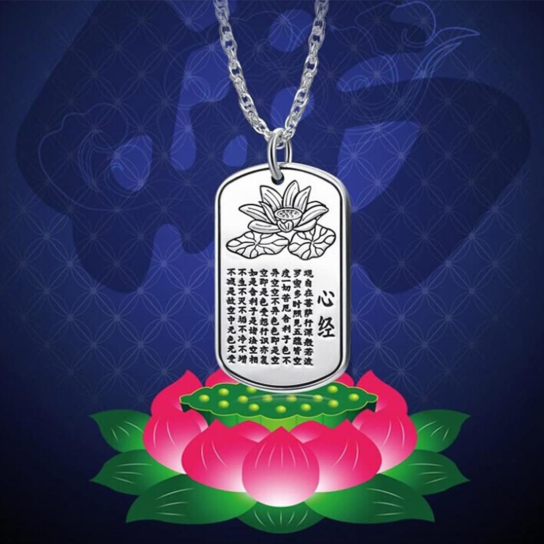 Rockyu ネックレス メンズ シルバー サージカルステンレス プレート 刻印 お守り 長方形ペンダント チェーン付き アクセサリー