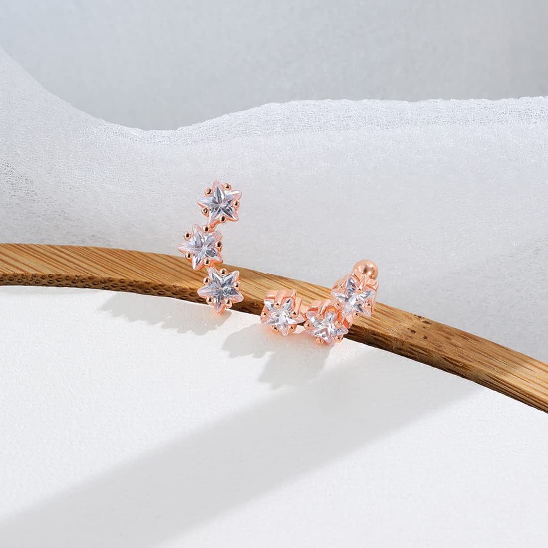 Rockyu 三連星ピアス レディース｜18金仕上げ シルバー925 ジルコニア使用 金属アレルギー対応