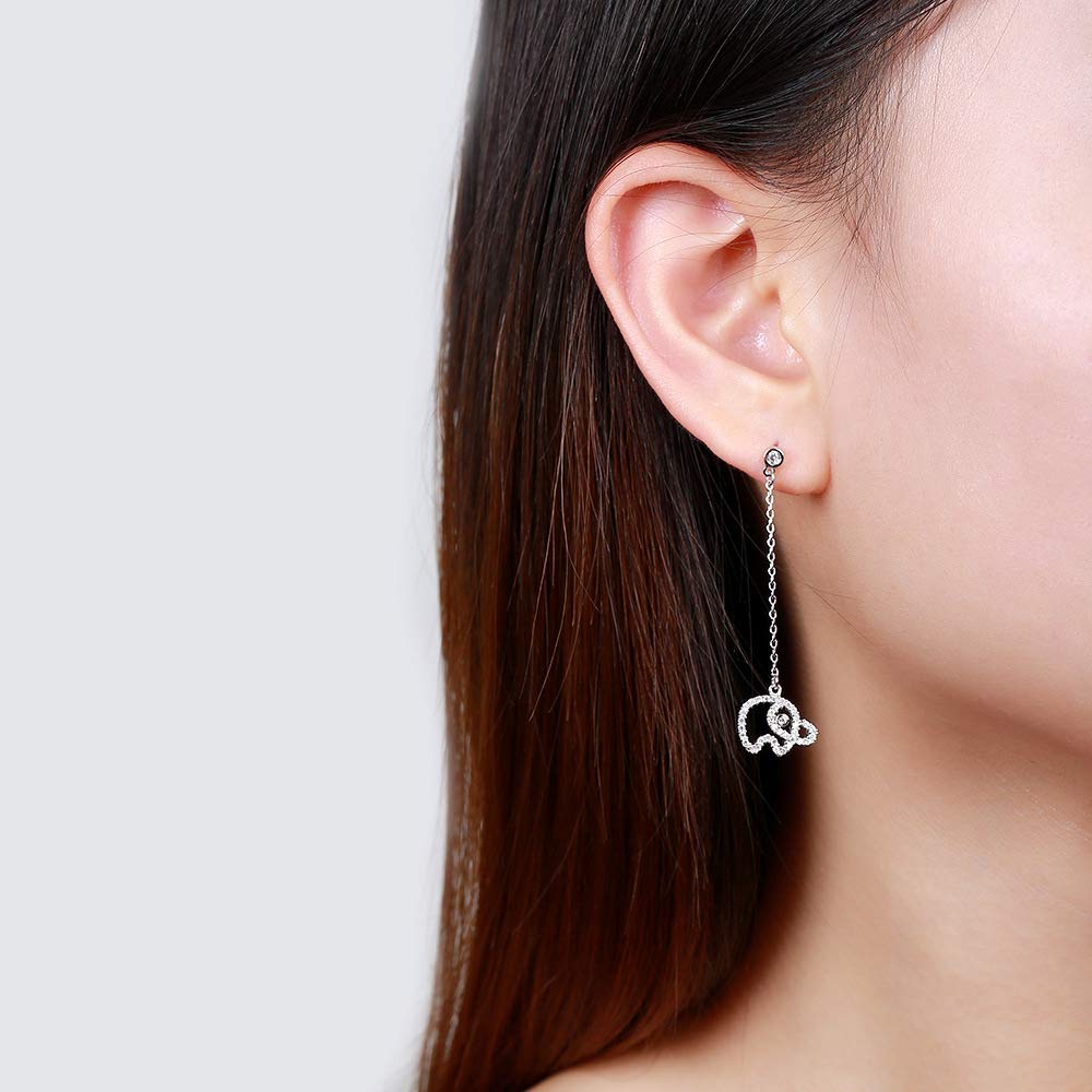 Rockyu ピアス レディース 人気 揺れる 大人可愛い 象モチーフ ロングチェーンピアス ジルコニア シルバー925 アレルギー対応