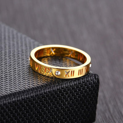 Rockyu ローマ数字リング レディース ステンレス製 3.5mm幅 ピンクゴールド・シルバー