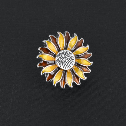 Rockyu ひまわりラペルピン メンズ ゴールド シルバー サンフラワー ピンブローチ フォーマル アクセサリー 結婚式 ビジネス 誕生日 プレゼント