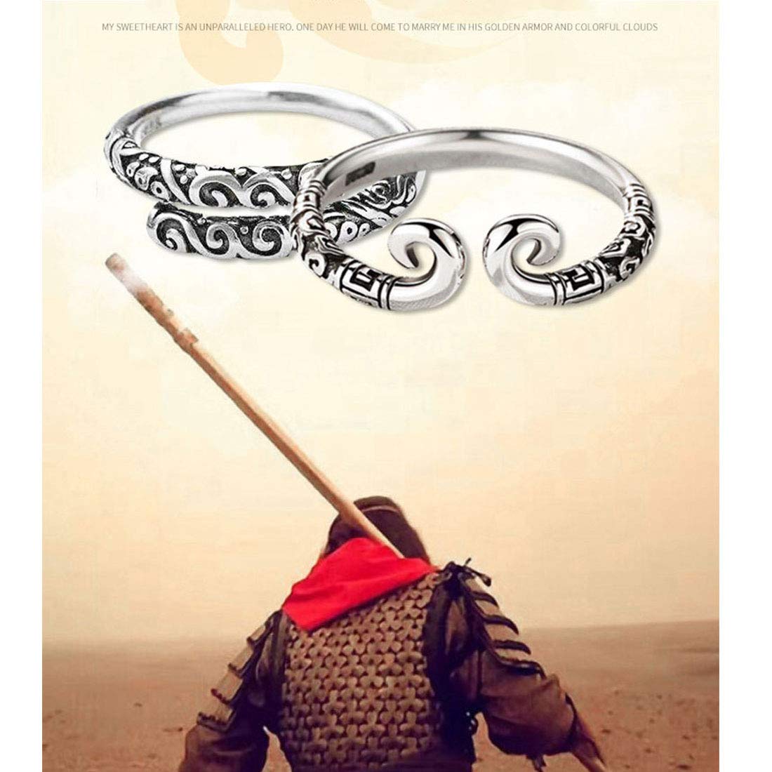 Rockyu 孫悟空モチーフ ペアリング2個セット シルバー925 フリーサイズ 中華風指輪