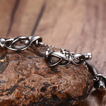 Rockyu メンズピアス シルバー 刀モチーフ チェーン付き チタン製 個性派スタッド