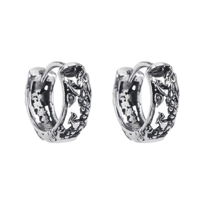 Rockyu ピアス メンズ シルバー フープ 龍彫刻 ステンレス アレルギー対応 アクセサリー