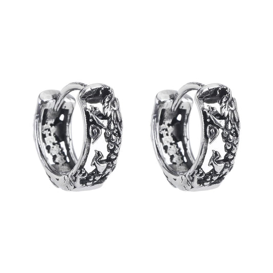 Rockyu ピアス メンズ シルバー フープ 龍彫刻 ステンレス アレルギー対応 アクセサリー