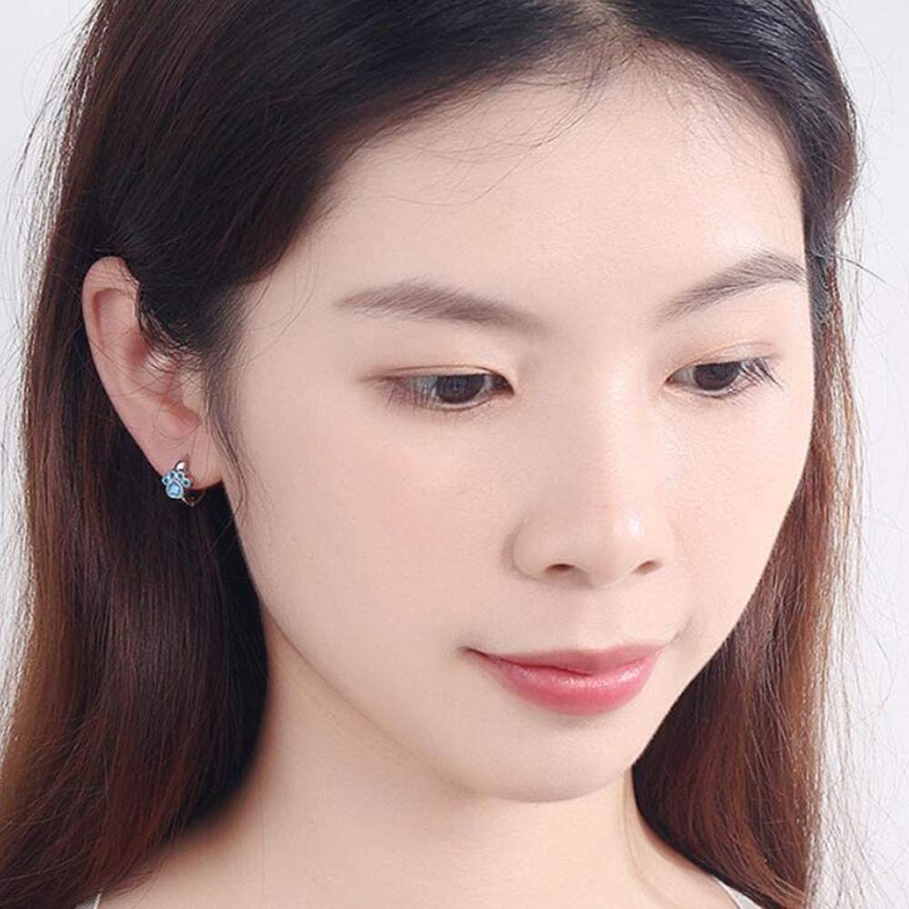 Rockyu 猫ピアス レディース シルバー 肉球デザイン ジルコニア フープピアス