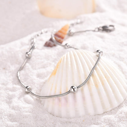 アンクレット レディース ステンレススチール ボールチャーム ゴールド/シルバー 調整可能 シンプル 夏アクセサリー