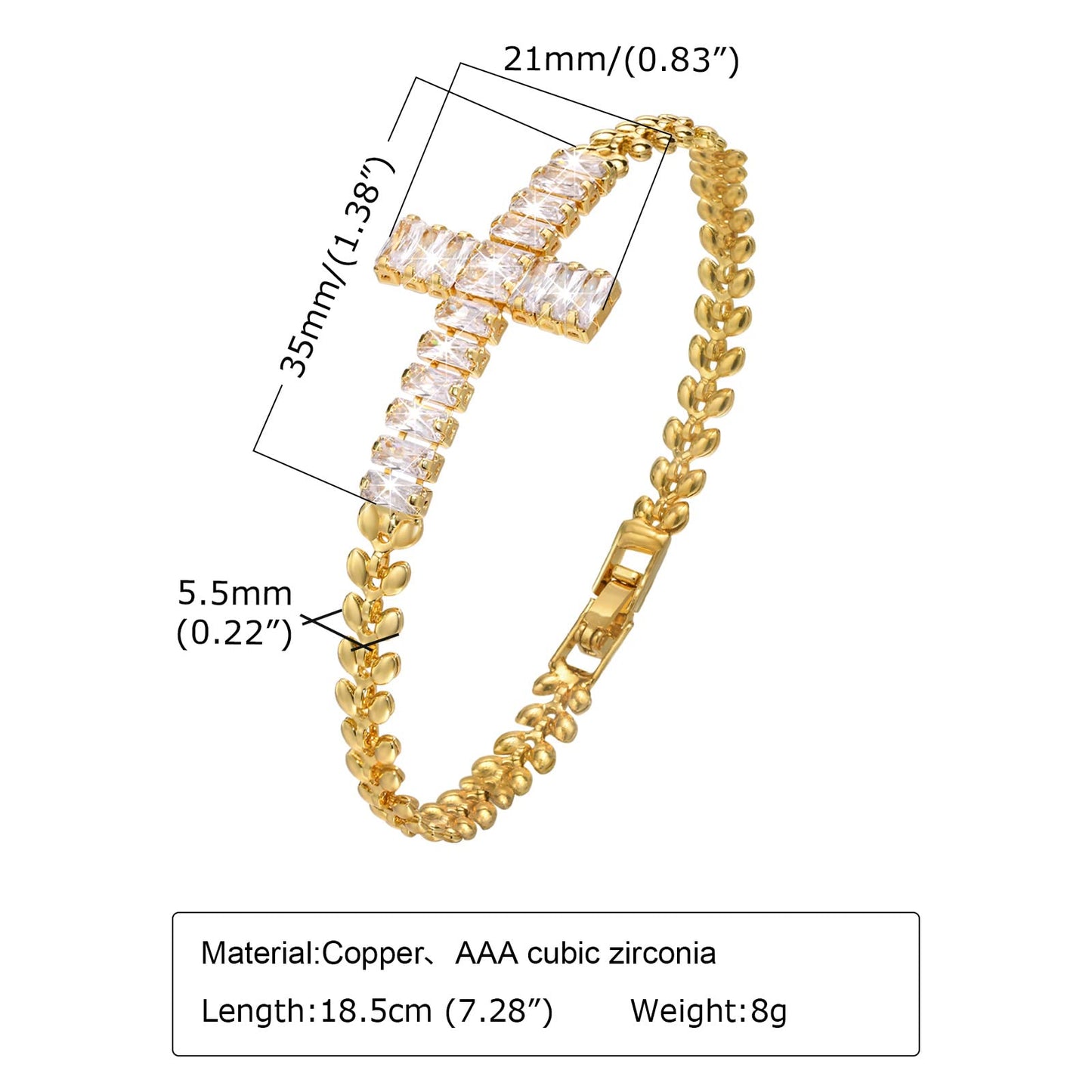 Rockyu レディース ブレスレット ゴールド クロスデザイン ジルコニア 金属アレルギー対応 記念日 プレゼント