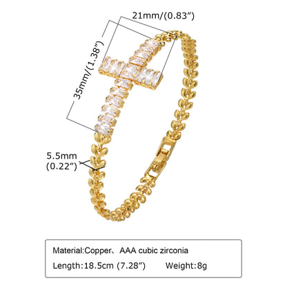 Rockyu レディース ブレスレット ゴールド クロスデザイン ジルコニア 金属アレルギー対応 記念日 プレゼント