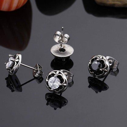 Rockyu 星型クラウンピアス メンズ＆レディース – ブラック＆クリア ジルコニア×ステンレス（10mm）