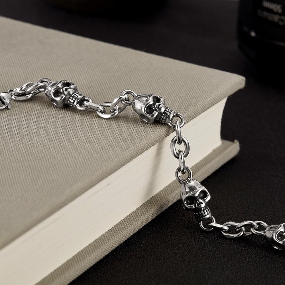 Rockyu ブレスレット メンズ ステンレス スカル チェーン ヴィンテージ 太め