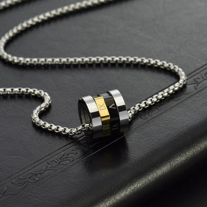 Rockyu ネックレス メンズ ブランド シルバー ローマ字 回転可能 ローマ数字ネックレス ゴールド ブラック リングペンダント チタン