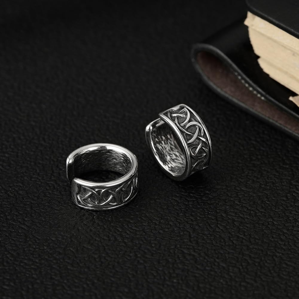 Rockyu イヤーカフ メンズ レディース ステンレス 幾何学模様 シルバー ユニセックス ノンホールイヤリング