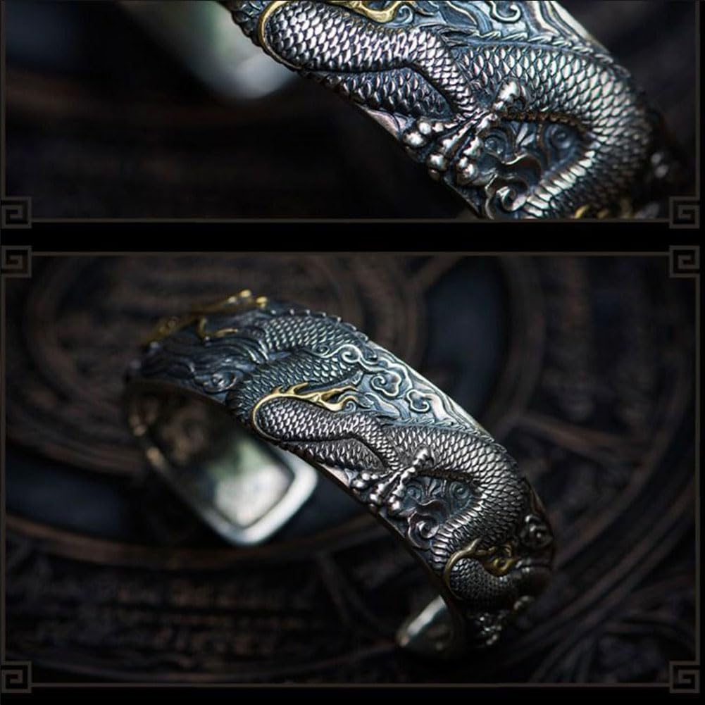 Rockyu 龍神シルバーリング メンズ レディース 太め 龍頭竜爪デザイン 開運お守りアクセサリー