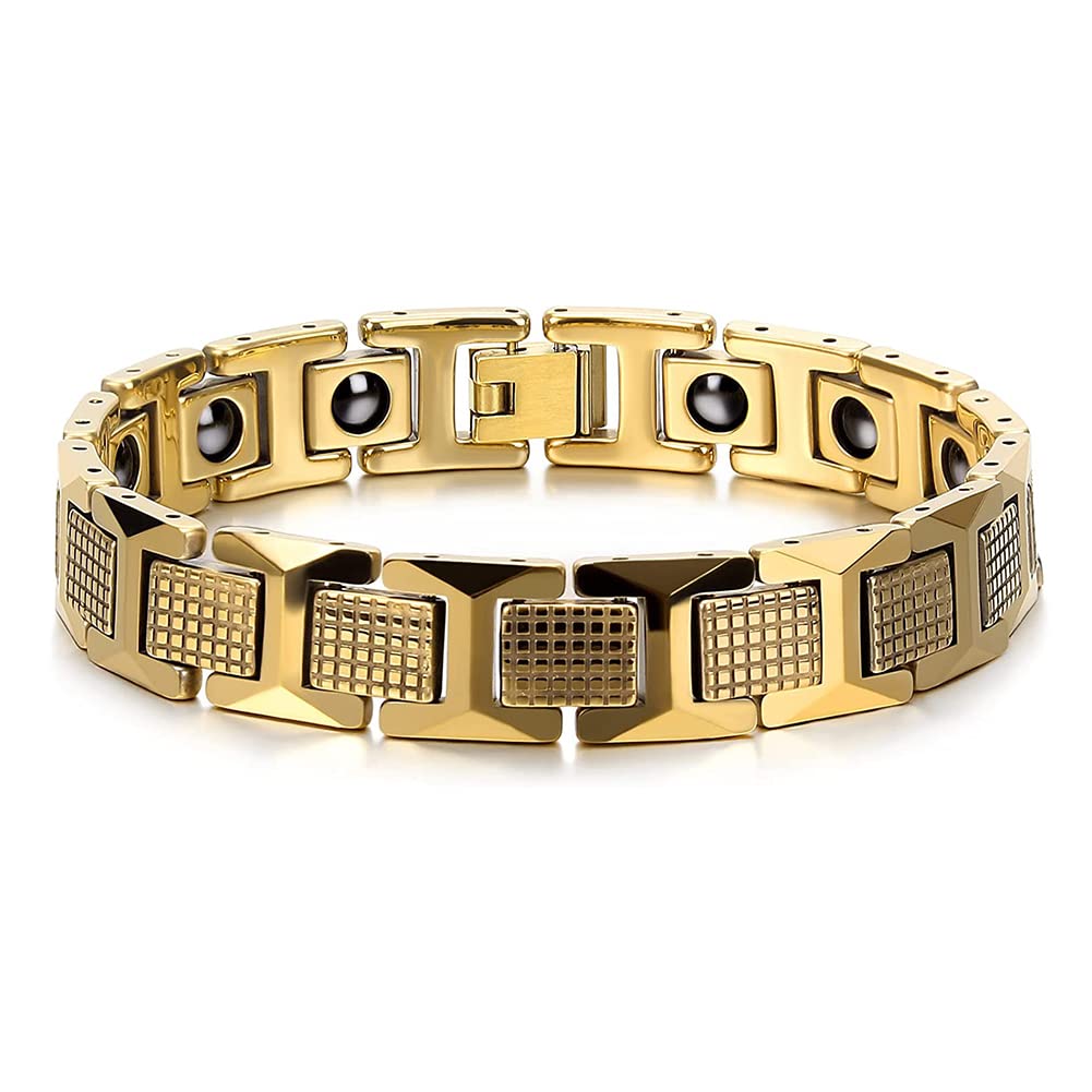 Rockyu ブレスレット メンズ タングステン 磁気 ブラック ゲルマニウム 幅12mm アレルギー対応