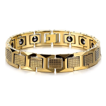 Rockyu ブレスレット メンズ タングステン 磁気 ブラック ゲルマニウム 幅12mm アレルギー対応