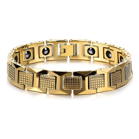 Rockyu ブレスレット メンズ タングステン ブラック シルバー ゴールド 幅広チェーン ゲルマニウム 12mm アクセサリー