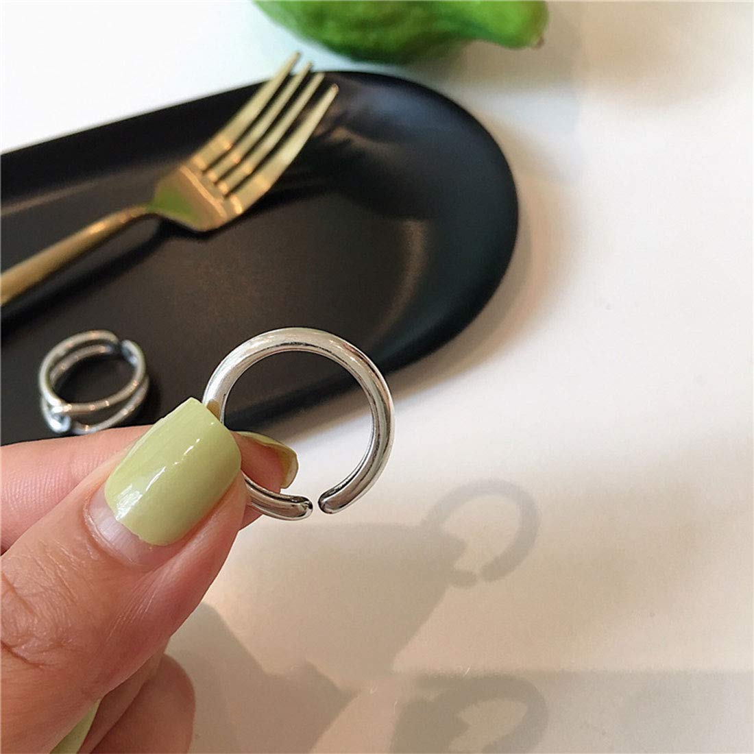 Rockyu レディース シルバー925 多連リング フリーサイズ 幅広デザイン