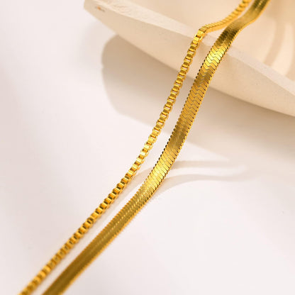 Rockyu ネックレス レディース 二連 スネークチェーン ベネチアンチェーン ゴールド/シルバー 4mm&2mm 調整可能 ステンレス 金属アレルギー対応