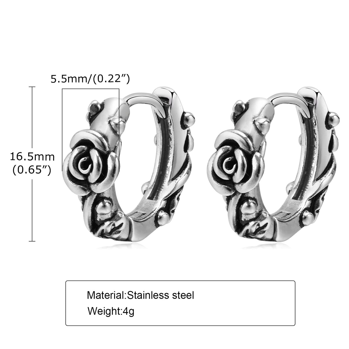 Rockyu メンズ ピアス 薔薇モチーフ フラワーフープ シルバー ステンレス製 金属アレルギー対応