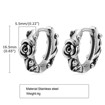 Rockyu メンズ ピアス 薔薇モチーフ フラワーフープ シルバー ステンレス製 金属アレルギー対応